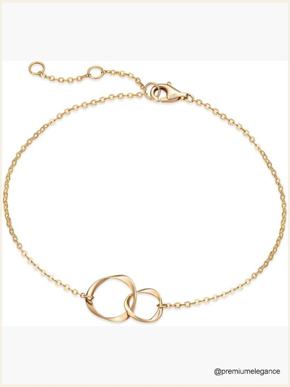 14K Solid Yellow Gold Interlocking Circles Charm Bracelet